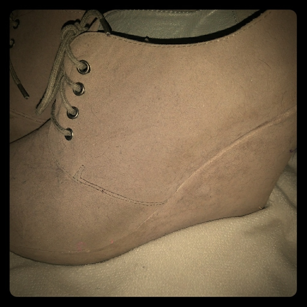 Taupe wedge booties